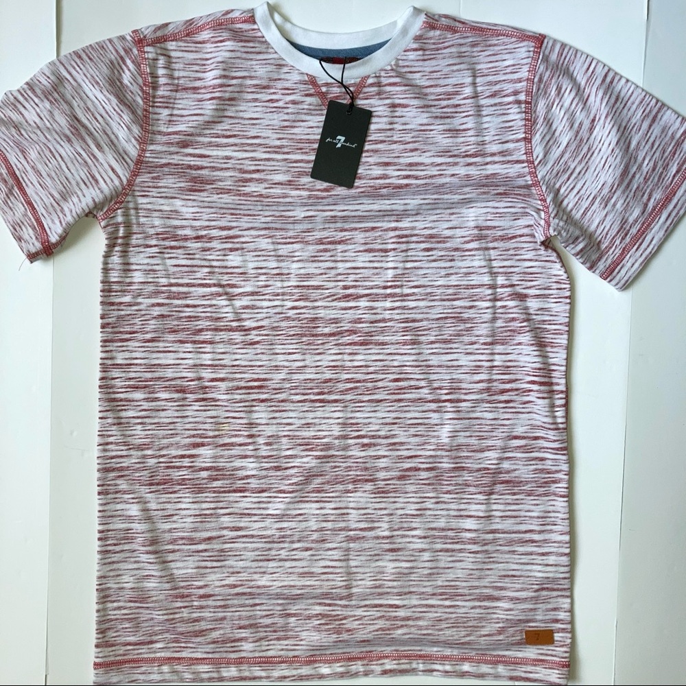 NWT 7 For All Mankind Crew Neck Tee Cream/Red XL (Boys)